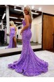 Lavanda línea A Cuello de Corazón Cola corte Lentejuelas Terciopelo Largo Vestidos de fiesta Al Por Mayor