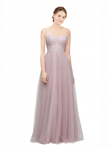 Light Lilac línea A Cuello de Corazón Tul Encaje Largo Vestidos de dama de honor Al Por Mayor