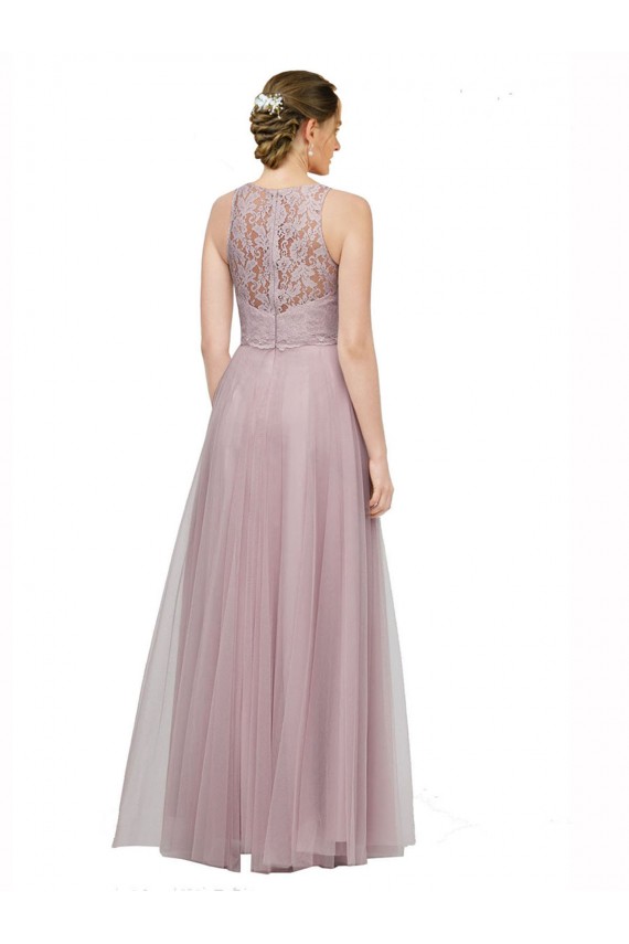 Light Lilac línea A Cuello de Corazón Tul Encaje Largo Vestidos de dama de honor Al Por Mayor