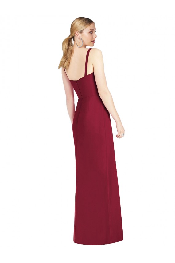 Lila Sirena Tirantes espagueti Cuello en V Sin tirantes Gasa Largo Vestidos de dama de honor Al Por Mayor