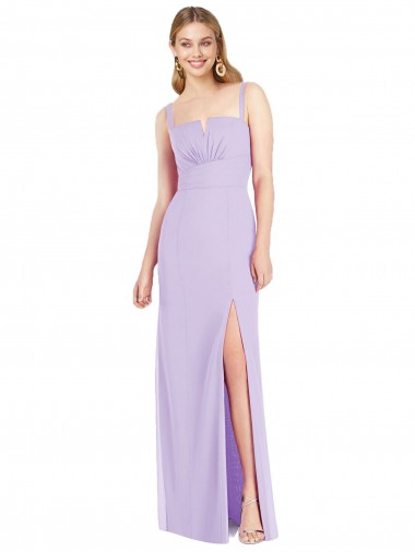 Lila Sirena Tirantes espagueti Cuello en V Sin tirantes Gasa Largo Vestidos de dama de honor Al Por Mayor