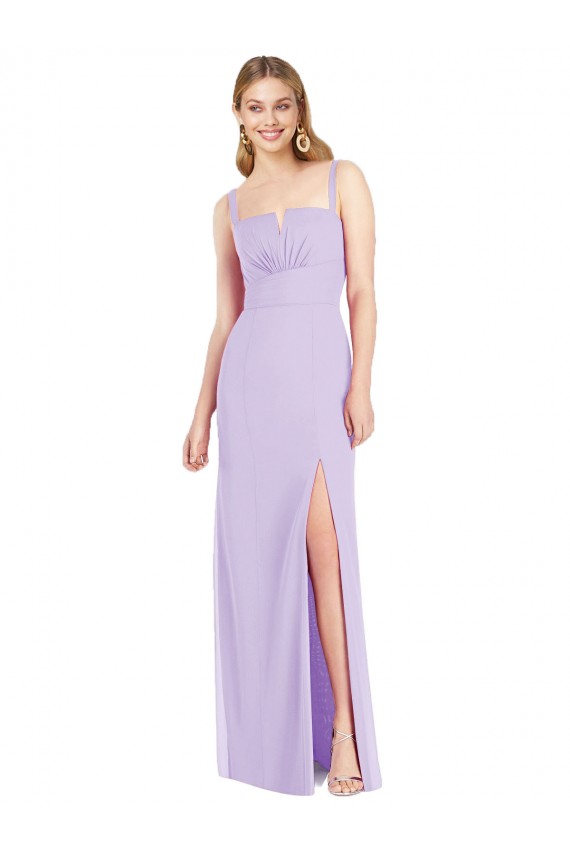 Lila Sirena Tirantes espagueti Cuello en V Sin tirantes Gasa Largo Vestidos de dama de honor Al Por Mayor