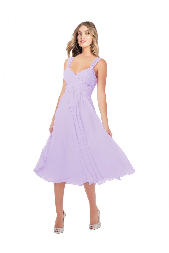 Lila línea A Cuello de Corazón Midi Gasa Corto Asimétrico Vestidos de dama de honor / Vestidos de cóctel / Vestidos para homecoming Al Por Mayor