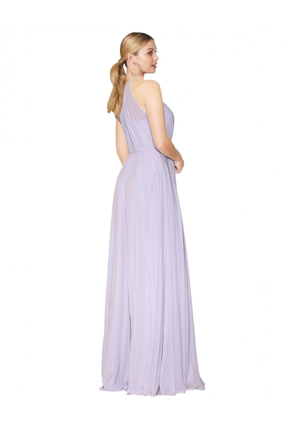Lila línea A Halter Cuello Alto Gasa Largo Formales Vestidos de dama de honor / Vestidos de fiesta Al Por Mayor