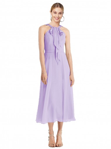 Lila línea A Halter Gasa Corto Vestidos de dama de honor / Vestidos de cóctel Al Por Mayor