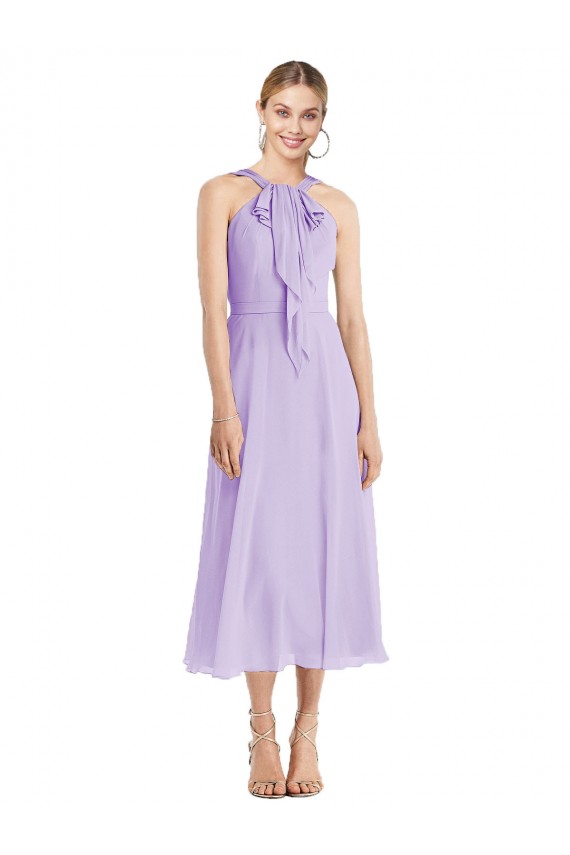 Lila línea A Halter Gasa Corto Vestidos de dama de honor / Vestidos de cóctel Al Por Mayor