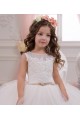 Marfil Barco Cola capilla Tul Encaje Largo vestidos de niña de las flores Al Por Mayor