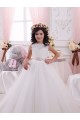 Marfil Barco Cola capilla Tul Encaje Largo vestidos de niña de las flores Al Por Mayor