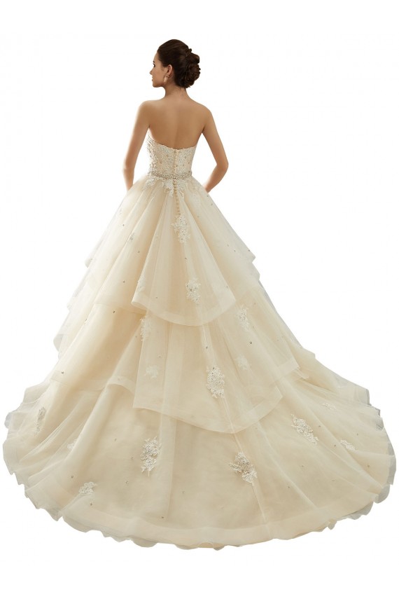Marfil & Champán Cuello de Corazón Cola capilla Tul Encaje Vestidos de novia Al Por Mayor