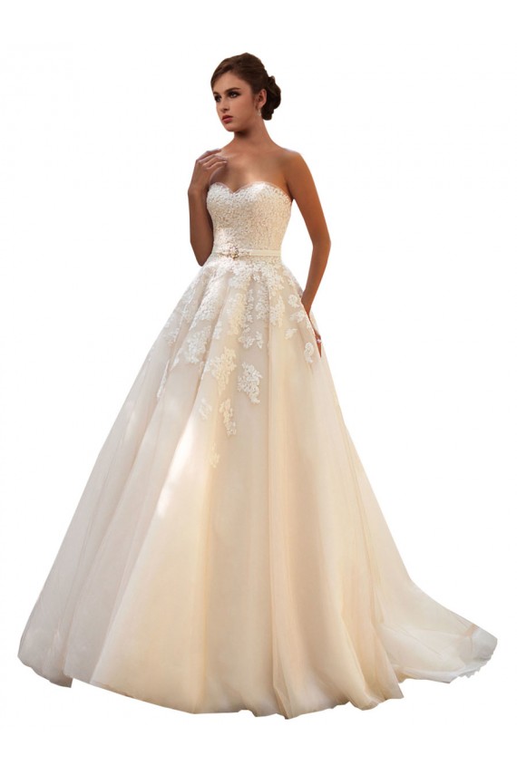 Marfil & Champán Cuello de Corazón Cola capilla Tul Encaje Vestidos de novia Al Por Mayor