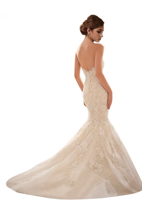 Marfil & Champán Sirena Cuello de Corazón Cola capilla Tul Encaje Vestidos de novia Al Por Mayor
