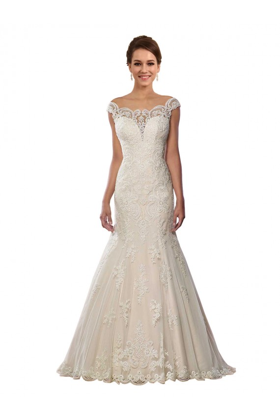 Marfil & Champán Sirena Hombros Descubiertos Cola capilla Encaje Boho Vestidos de novia Al Por Mayor