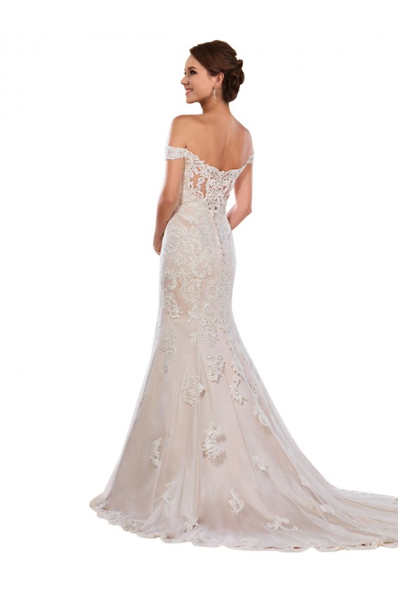 Marfil & Champán Sirena Hombros Descubiertos Cola capilla Encaje Clásico Vestidos de novia Al Por Mayor