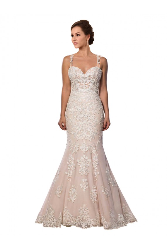 Marfil & Champán Sirena Tirantes espagueti Cola capilla Encaje Boho Vestidos de novia Al Por Mayor