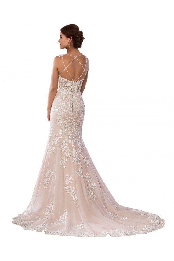 Marfil & Champán Sirena Tirantes espagueti Cola capilla Encaje Boho Vestidos de novia Al Por Mayor