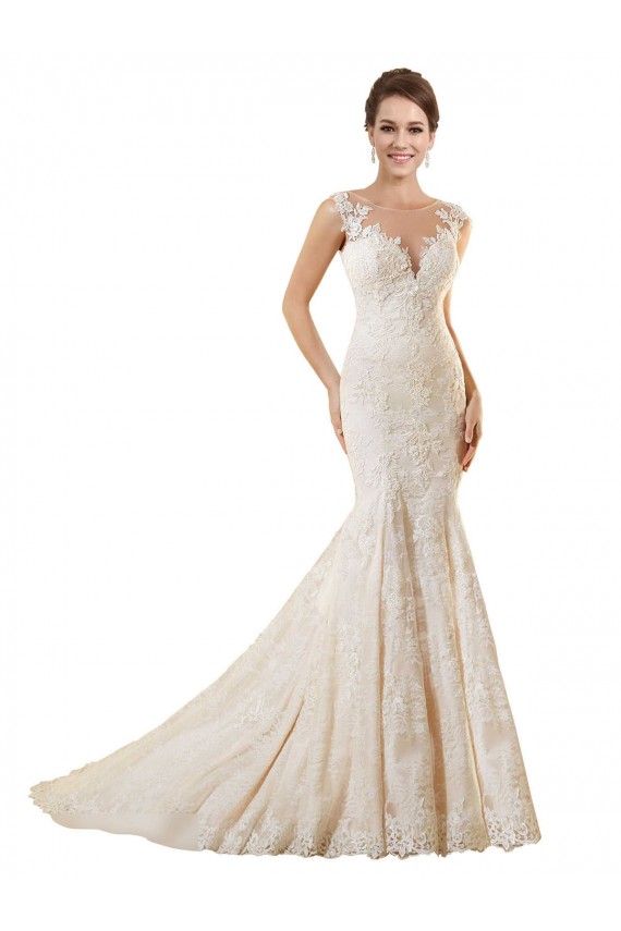 Marfil & Champán Sirena Ilusión Cola capilla Encaje Vestidos de novia Al Por Mayor