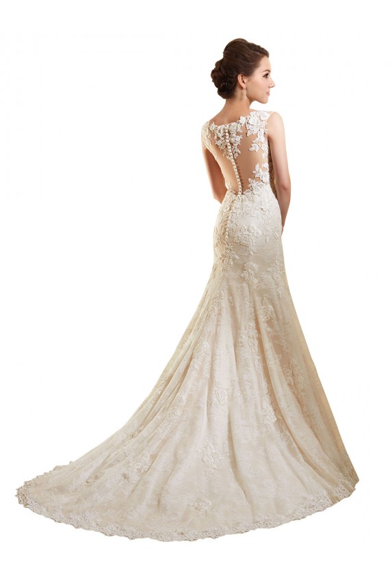 Marfil & Champán Sirena Ilusión Cola capilla Encaje Vestidos de novia Al Por Mayor