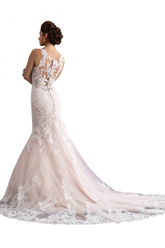 Marfil & Champán Sirena Ilusión Tren catedral Tul Encaje Vestidos de novia Al Por Mayor