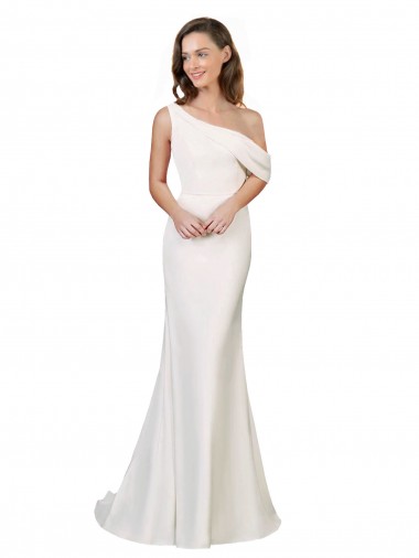 Marfil Cubierta Un Hombre Barrer tren Crepé Elástico Largo Formales Vestidos de dama de honor / Vestidos de fiesta Al Por Mayor