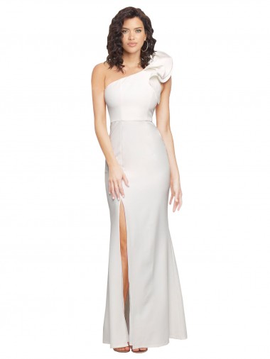 Marfil Cubierta Un Hombre Crepé Elástico Largo Formales Vestidos de dama de honor / Vestidos de fiesta Al Por Mayor