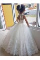 Marfil Cuello Alto Tul Encaje Largo vestidos de niña de las flores Al Por Mayor