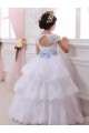 Marfil Cuello de Corazón Cola capilla Tul Encaje Largo vestidos de niña de las flores Al Por Mayor