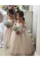 Marfil Cuello de Corazón Cola capilla Tul Encaje Largo vestidos de niña de las flores Al Por Mayor