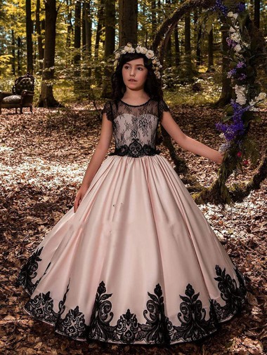 Marfil Cuello de Corazón Satén Encaje Largo vestidos de niña de las flores Al Por Mayor