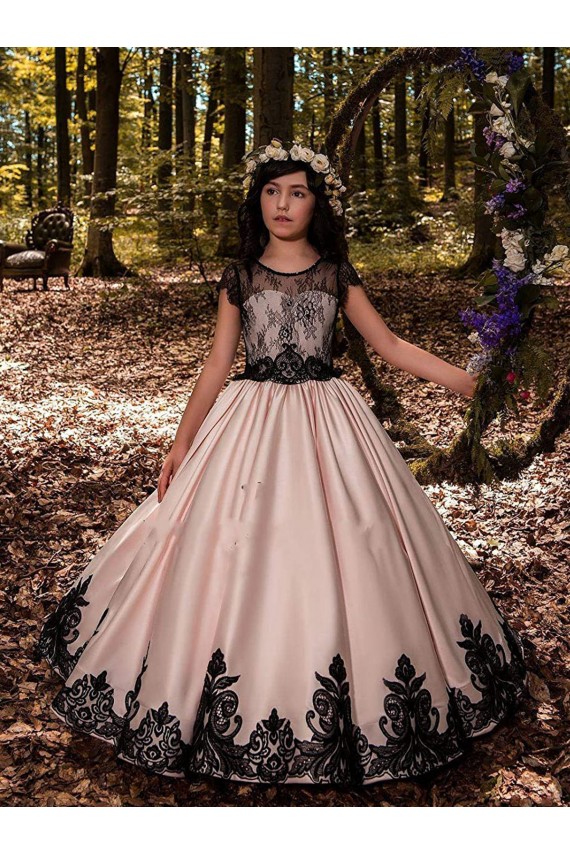 Marfil Cuello de Corazón Satén Encaje Largo vestidos de niña de las flores Al Por Mayor