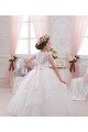 Marfil Cuello de Corazón Tul Encaje Largo vestidos de niña de las flores Al Por Mayor
