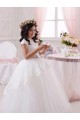Marfil Cuello de Corazón Tul Encaje Largo vestidos de niña de las flores Al Por Mayor
