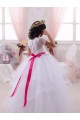 Marfil Cuello de Corazón Tul Encaje Largo vestidos de niña de las flores Al Por Mayor