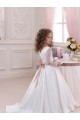Marfil Cuello en V Cola capilla Satén Encaje Largo vestidos de niña de las flores Al Por Mayor