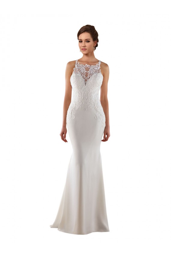 Marfil Sirena Cuello de Corazón Barrer tren Encaje Crepé Elástico Vestidos de novia Al Por Mayor