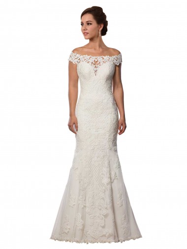 Marfil Sirena Hombros Descubiertos Cola capilla Encaje Boho Vestidos de novia Al Por Mayor