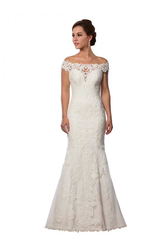 Marfil Sirena Hombros Descubiertos Cola capilla Encaje Boho Vestidos de novia Al Por Mayor