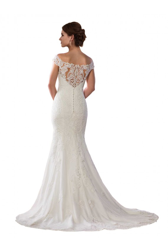 Marfil Sirena Hombros Descubiertos Cola capilla Encaje Boho Vestidos de novia Al Por Mayor