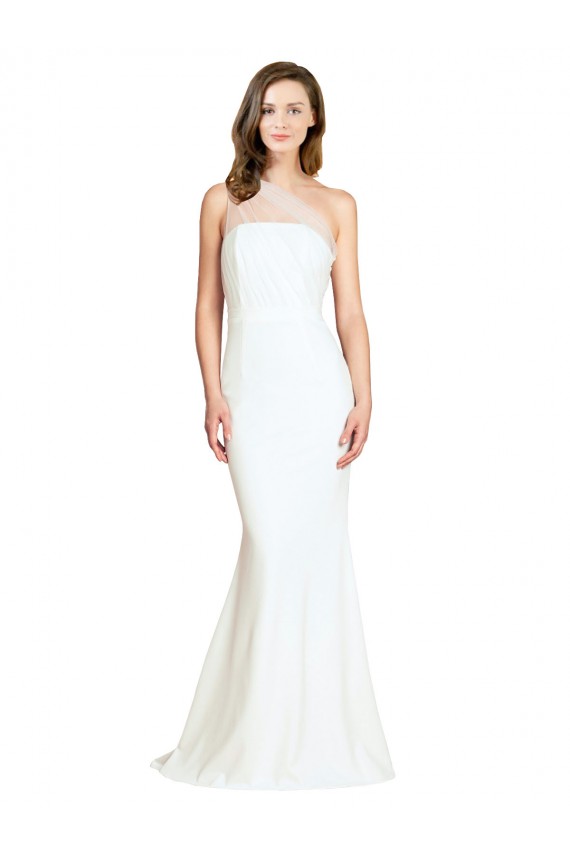 Marfil Sirena Un Hombre Barrer tren Crepé Elástico Tul Largo Formales Vestidos de dama de honor / Vestidos de noche Al Por Mayor