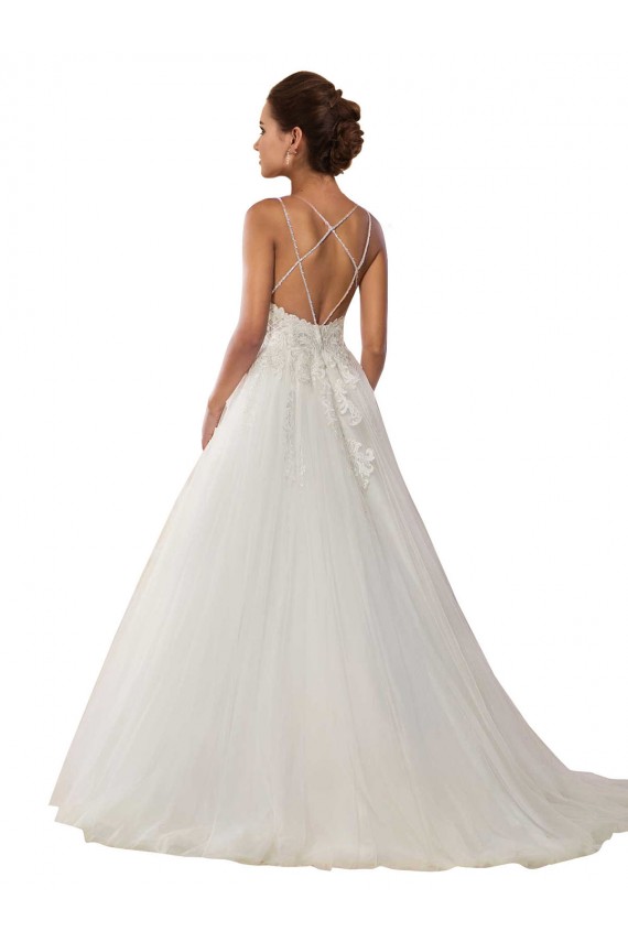 Marfil Tirantes espagueti Cola capilla Tul Encaje Boho Vestidos de novia Al Por Mayor