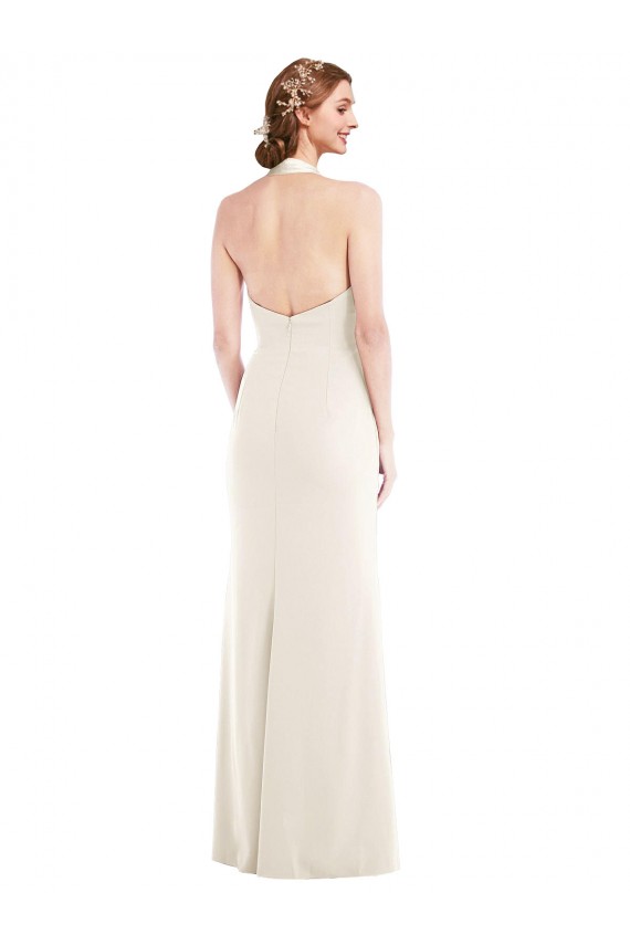 Marfil Trompeta Halter Crepé Elástico Largo Vestidos de dama de honor / Vestidos de fiesta Al Por Mayor