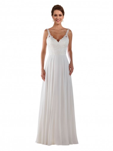 Marfil línea A Cuello de Corazón Cola capilla Gasa Clásico Boho Vestidos de novia Al Por Mayor