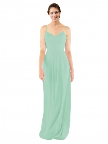Menta Verde Cubierta Cuello en V Gasa Largo Vestidos de dama de honor Al Por Mayor