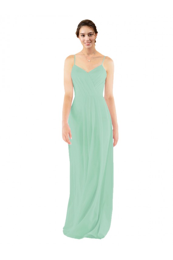 Menta Verde Cubierta Cuello en V Gasa Largo Vestidos de dama de honor Al Por Mayor