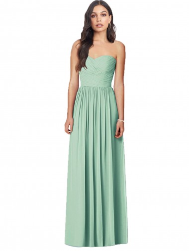 Menta Verde Trompeta Cuello de Corazón Sin tirantes Gasa Largo Vestidos de dama de honor Al Por Mayor
