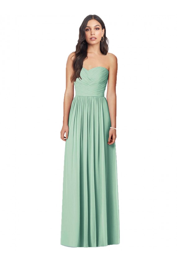 Menta Verde Trompeta Cuello de Corazón Sin tirantes Gasa Largo Vestidos de dama de honor Al Por Mayor