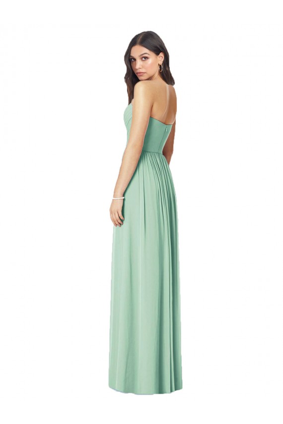 Menta Verde Trompeta Cuello de Corazón Sin tirantes Gasa Largo Vestidos de dama de honor Al Por Mayor