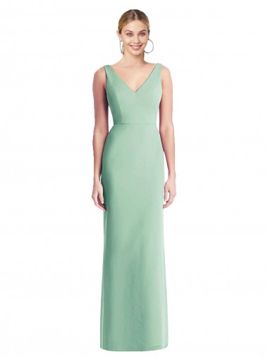 Menta Verde Trompeta Cuello en V Gasa Largo Vestidos de dama de honor Al Por Mayor