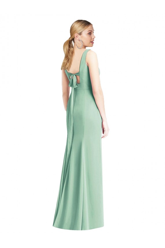 Menta Verde Trompeta Cuello en V Gasa Largo Vestidos de dama de honor Al Por Mayor
