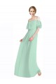 Menta Verde línea A Hombros Descubiertos Tirantes espagueti Gasa Largo Vestidos de dama de honor Al Por Mayor