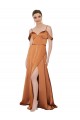 Naranja línea A Tirantes espagueti Satén sedoso Largo Formales Vestidos de dama de honor / Vestidos de fiesta Al Por Mayor